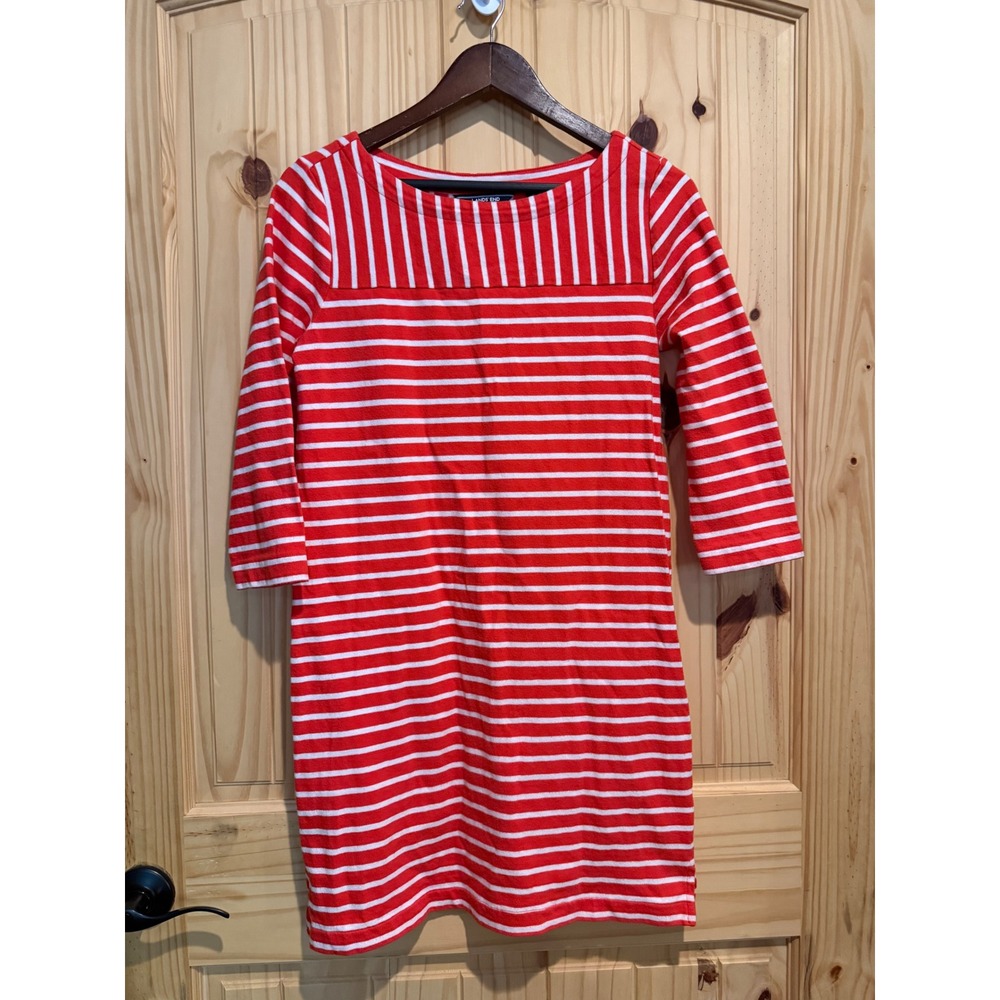 Lands End Womens Red White Striped Cotton Boatneck 3/4 Sleeve T-Shirt
Dress S